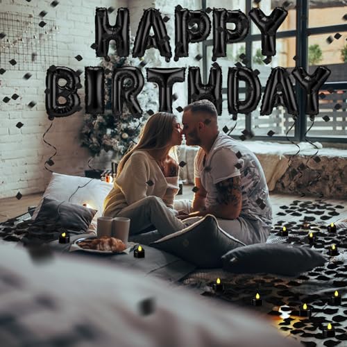 Image of Black Happy Birthday Balloons Decorations Letter Balloons Banner