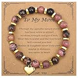 Thunaraz Natural Stone Bracelet Gift for Friends Sister/Mom/Daughter/Grandma/Granddaughter, Heart Charm Bracelet Gifts for Girls Women, Stone, Cubic Zirconia