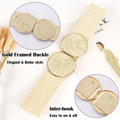 ALAIX Straw Woven Elastic Belt for Women Wide Stretch Waistband for Dress Boho Summer Raffia Belt Dress Belts4