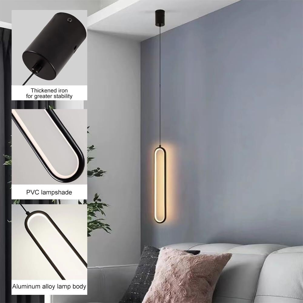 Led Black Light Fixture Minimalist Linear Chaner Ceiling Lamp 3 Color Mode Hanging Lighting Fixture Modern Suspended Lights for Kitchen Island Study Room Living Room Bar/50Cm