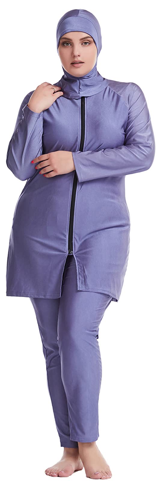 WOWDECOR Modest 2 Piece Swimsuits for Women Girls Plus Size, Full Coverage Burkini Hijab (Gray, 5XL)
