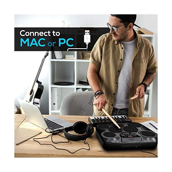 Pyle Portable Drums, Tabletop Drum Set, 7 Pad Digital Drum Kit, Touch