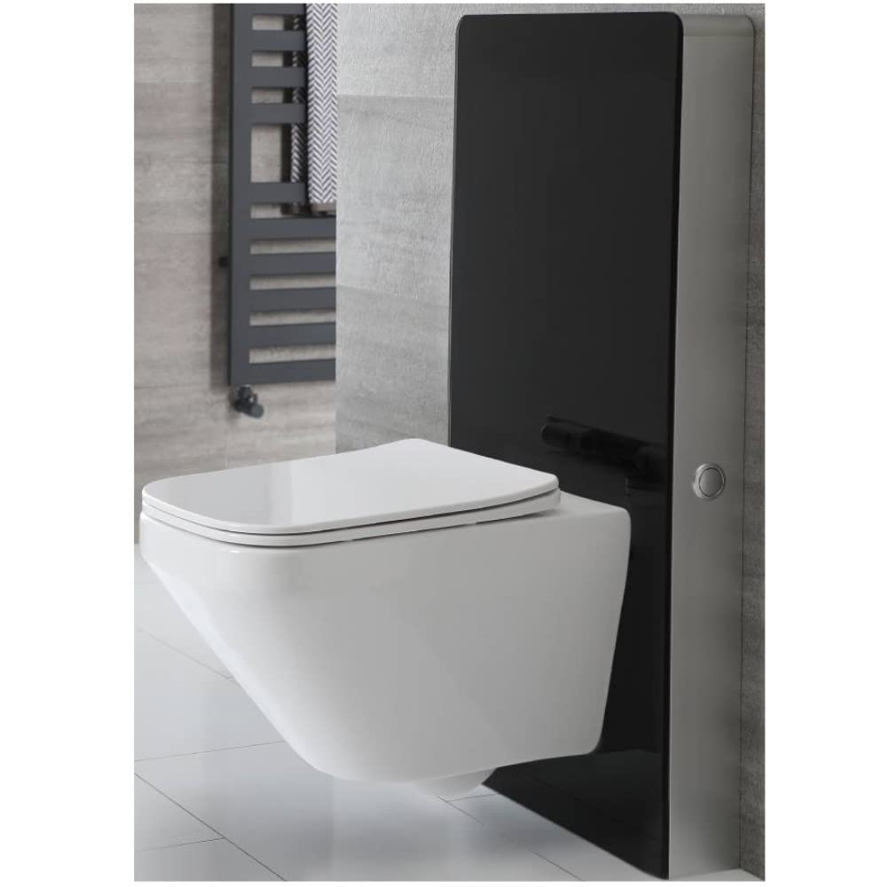 Milano Black Arca 483Mm Bathroom Toilet Wc Unit Wall Hung Rimless Pan And Soft Close Seat