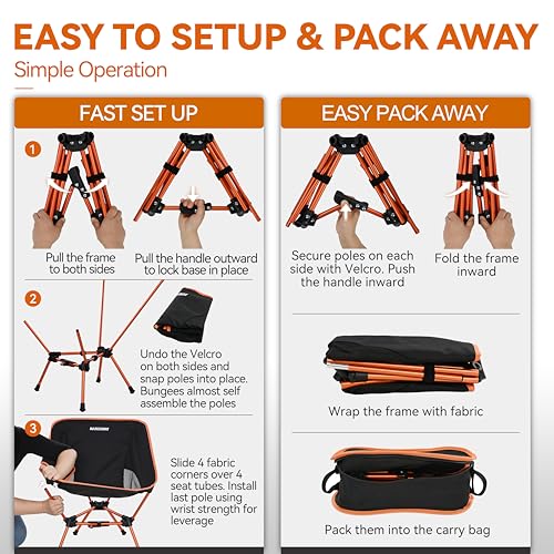 Image of MARCHWAY Lightweight Folding Camping Chair with Spring Lock, Stable Compact Portable for Outdoor Camp, Travel, Beach, Picnic, Festival, Hiking, Backpacking (Lowback Orange)