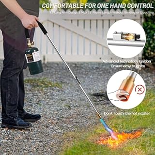 GasBRUH Weed Torch Propane Burner,34" Long arm Weed Torch Include a Weeding Rake,Fire Starter,Charcoal Starter,Blow Torch with Flame Control and Igniter for Roof,Wood,Ice,Snow (Tank not included)