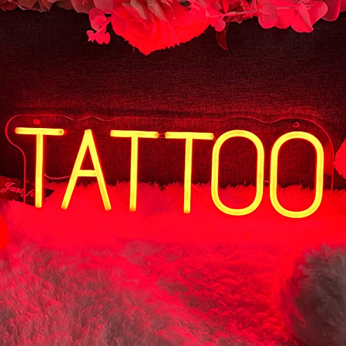 Image of TATTOO Neon Sign For Spa Beauty Room Nail Brows Lashed Salon Studio LED Wall Art Decor For Business Stores Logo Barber Shops Led Word Indoor Custom Neon Lights 5V USB Powered Red 40x13.5cm