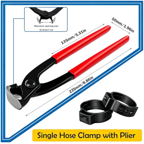 Image of 75Pcs 8-Sizes 304 Stainless Steel Black Single Ear Hose Clamps with Ear clamp plier 6-23.6mm Crimp Hose Clamps Assortment Kit for Auto /Home Appliance /Pipe /Fuel Line