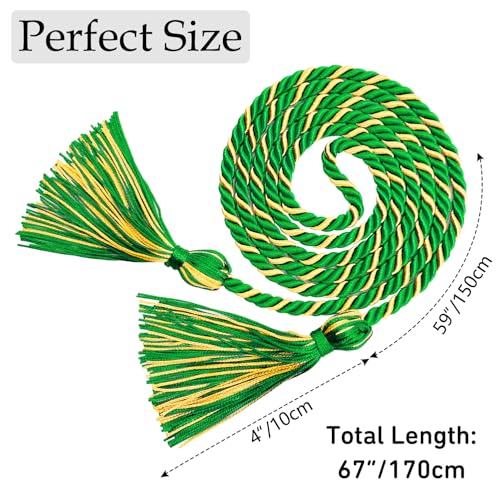 Image of Graduation Honor Cords Green and Gold Graduation Cords with Tassels, 67 inch Long for Graduation Students