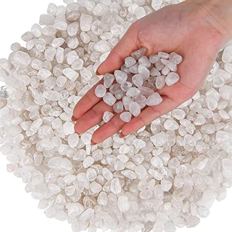 Hisredsun 2.1 lb Natural white Crystal Tumbled Chips, Decorative Stones River Pebbles,Polished Rocks for Indoor Plants Terrarium,Quartz Gravel, Decorative Pebbles For Plant Pot Succulent Cover