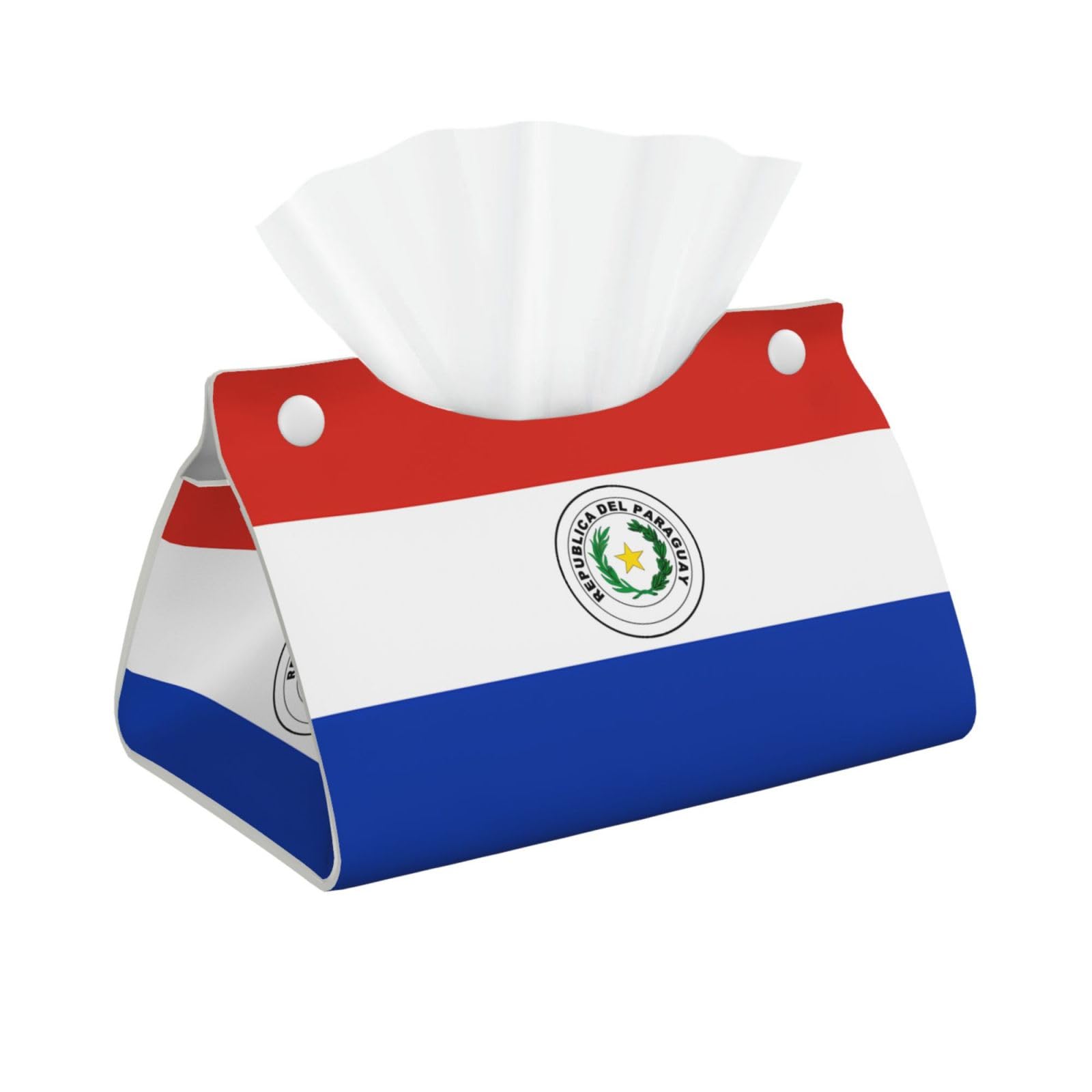 Flag of Paraguay Rectangular Leather Tissue Box Cover, Folding Facial Tissue Holder Dispenser for Car