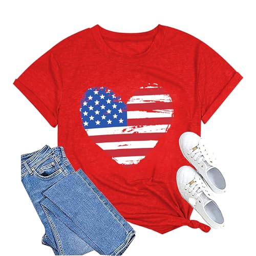American Flag Shirts for Women 4th of July Tops USA Print T Shirt Casual Short Sleeve American Proud T-Shirt Tops