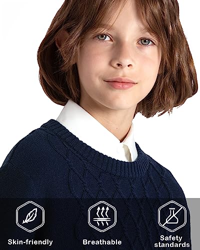 Image of BOBOYOYO Boys Sweaters 100% Cotton Cable Knit Kids Sweater Striped Pullover