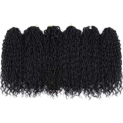 Gx Beauty 6 Packs Curly Faux Locs Crochet Hair, 18 Inch Goddess Locs Crochet Hair, Hippie Locs Braids Hair Extensions (18Inch, 6Packs, 1B)