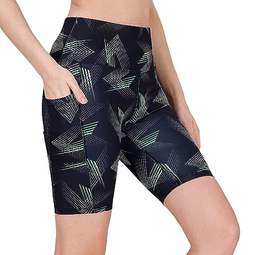 Image of SOIE Women Polyester Blend Sports Shorts High Waist Knee Length with Side Pocket Quick Dry Squat Proof Athleisure Shorts for Workout