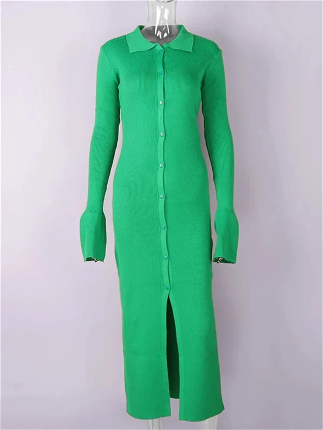 Vestido de invierno para mujer, de punto, ajustado, de manga larga, con botones, casual, para fiesta