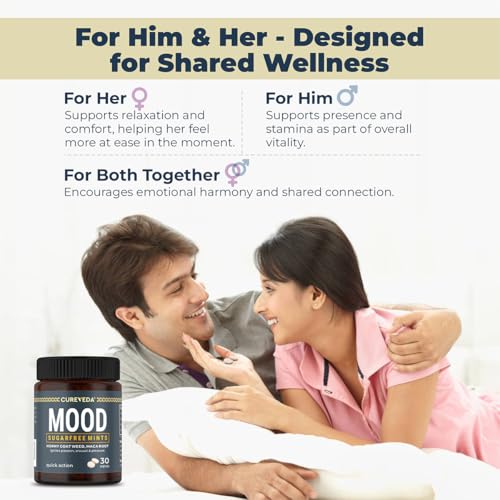 Image of Cureveda Mood Mints for Him & Her | Herbal Mint Tablets for Mood Balance, Energy & Daily Wellness | Horny Goat Weed & Maca | Minty Fresh | Fast-Dissolving Tablets | 30 Mints