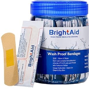 BRIGHT AID WATERPROOF BAND AID FOR ADULTS & CHILDREN- 100strips/jar. Flexible and Highly Breathable PE Film With…