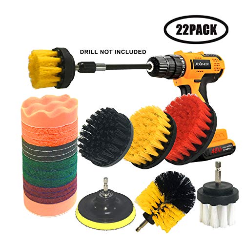 22 Pieces Drill Brush Scrub Pads with Long Reach Attachment Set for Bathroom