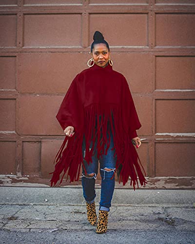 Womens Pullover Fringe Sweatshirt Tops Loose Long Sleeve Mock Neck Tassel Shawl Wrap Jacket Streetwear3