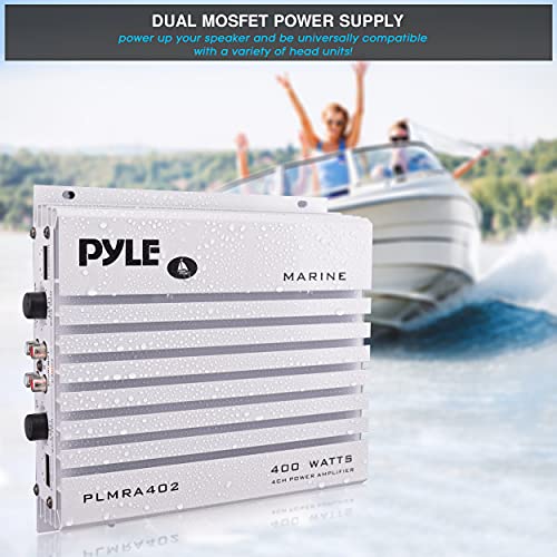 Image of Pyle Hydra Marine Amplifier + Pyle Marine Bluetooth Stereo Radio | 400 Watt 4 Channel Audio Amplifier and 12v Single DIN Style Boat in Dash Radio Receiver System
