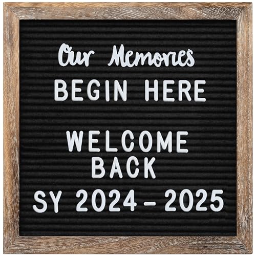 Image of Felt Letter Board with Precut Letters Number Set 10x10 Inch, First Day School Board, Changeable Black Message Word Classroom Decor Baby Announcement Sign Wifi Password New Pregnancy