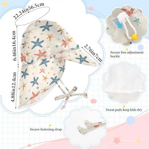 Kids Sun Hats Baby Boys' Beach Play Hats Baby Girls' UV Protection Neck Flap Traveling Camping Hat Starfish Design4