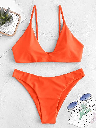 Image of ZAFUL Women's Tie Back Padded High Cut Bralette Bikini Set Two Piece Swimsuit
