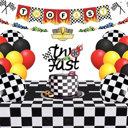 Image of Kesfey 8 Packs Racing Car Plastic Tablecloths 54 x 108 Inch Race Car Birthday Party Supplies Race Track Table Cloth Racing Decoration Road Black Checkered Flag Tablecover for Monster Jam Boy Car Theme