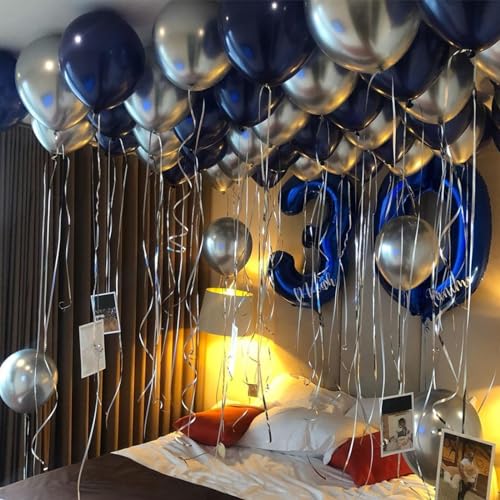 Image of Blue and Silver Balloons Arch Garland Kit, 134pcs Navy Blue and Silver Balloons with Different Size for Birthday Party Baby Shower Graduation Class of 2026 Prom Decorations