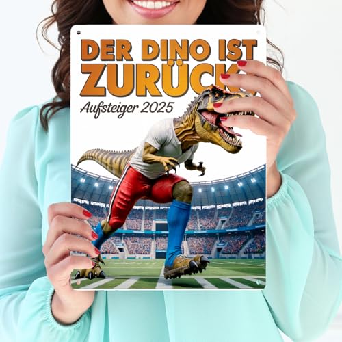 Hamburg Aufstieg 2025 Metallschild XXL in 28x38 cm - Der Dino ist Zurück! lustiges Fan-Geschenk für Hamburg-Anhänger