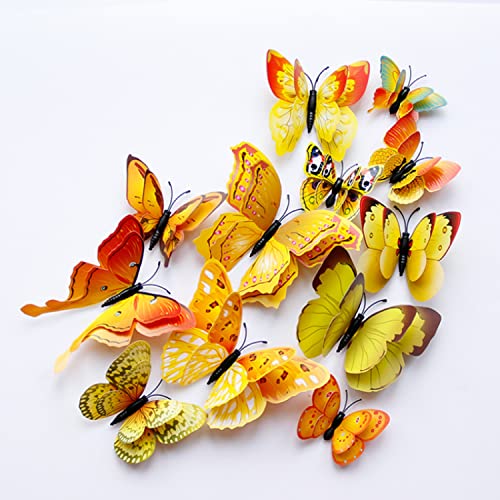 Image of JAAMSO ROYALS Yellow 3D Magnet Butterfly Stickers for Wall, Butterfly Decoration Items, Butterfly Stickers, Butterfly Wall Decor, Butterflies, Butterflies for Wall Decoration (Set of 12)