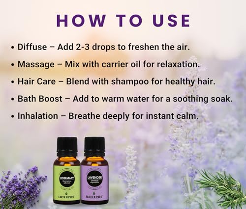 Image of Earth N Pure Lavender & Rosemary Essential Oils | Pack of 2 (15 ml each) | 100% Pure, Undiluted, Natural and Therapeutic Grade - Perfect for Aromatherapy, Skin Therapy & More