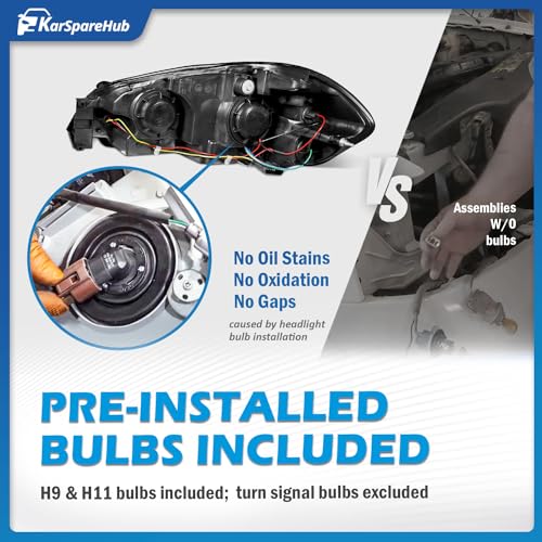 Headlights Assembly W/Bulbs for 2006-2013 Chevy Impala for 14-16 Chevy Impala Limited, 06-07 Chevy Monte Carlo Headlamp Replacement Pair - Image 5