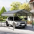 10×15FT Metal Carport, Heavy Duty Car Port, All-Weather Outdoor Storage Trucks, Boats, Cars, Galvanized Steel Roof, Vertical Stripe Design