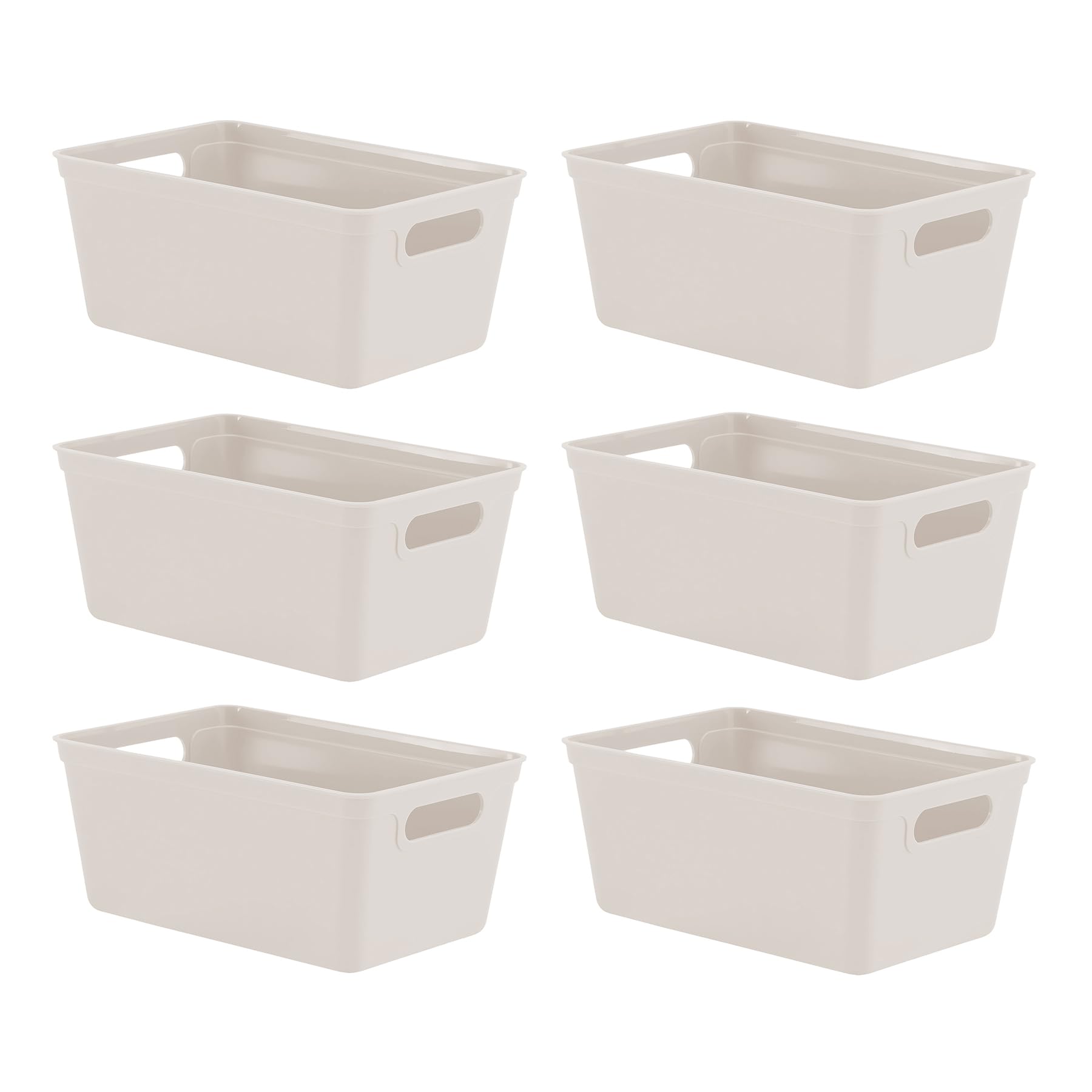 simpa 4L 4 Litre Plastic Storage Basket Studio Organiser Trays with Handles - Taupe, Set of 6 Trays - 11cm (H) x 25cm (L) x 17cm (W)