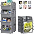 TidyFriend Stackable Storage Bins for Closet Organizers and Storage 4 Pack, Garage Storage Bin Stackable, Bathroom and Garage Organizer (Grey)