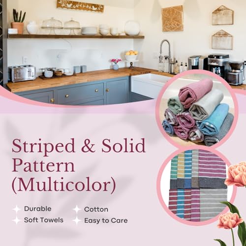 Image of Premium 10 Pcs Hand Towels | 250 GSM Cotton | Face Towel | Kitchen Towel | Floor Towel | Soft Towels | Size 16W x 25L Inches | Striped & Solid Pattern. (Pack of 10)