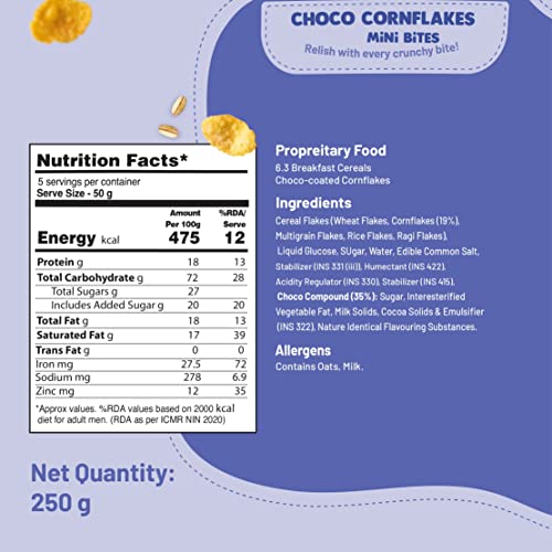 Image of Fit & Flex Choco Cornflakes Mini Bites with Oat Rich Multigrain, High Fibre and High Protein, No Artificial Colours & Flavours Granola Bars - As Seen on Shark Tank India - 70 g (Pack of 1)