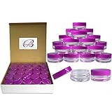 (Quantity: 100 Pieces) Beauticom 3G/3ML Round Clear Jars with PURPLE Lids for Scrubs, Oils, Toner, Salves, Creams, Lotions, Makeup Samples, Lip Balms - BPA Free