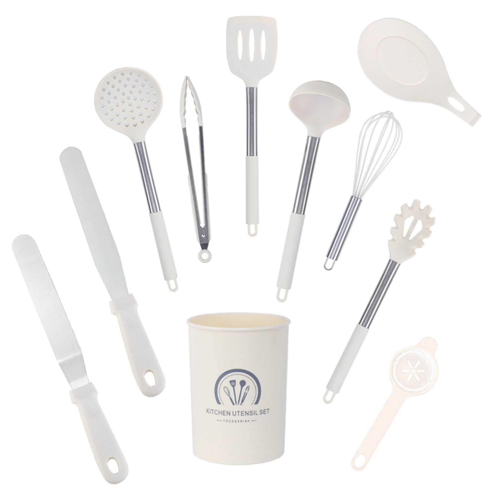 Küchenhelfer Set, Silikon Küchenutensilien Kochutensilien Set, Antihaft Hitzebeständiger Kochbesteck Set Mit Edelstahlgriff, Gesund & Langlebig, Spülmaschinengeeignet, 11 Stück,Khaki