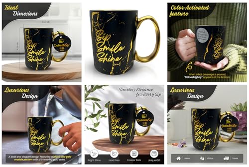 Taza de café de porcelana con diseño mármol 18oz negro miniatura 5