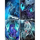 4 Pack 5D Full Drill Dragon Diamond Painting Kit, UNIME DIY Diamond Rhinestone Painting Kits for...