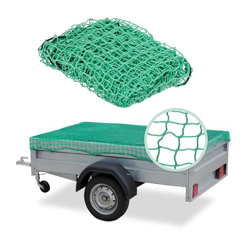 Relaxdays Anhängernetz, dehnbar bis 2x3m, Ladungssicherungsnetz, Abdecknetz Autoanhänger, ungedehnt 1,25x2,1 m, PE, grün