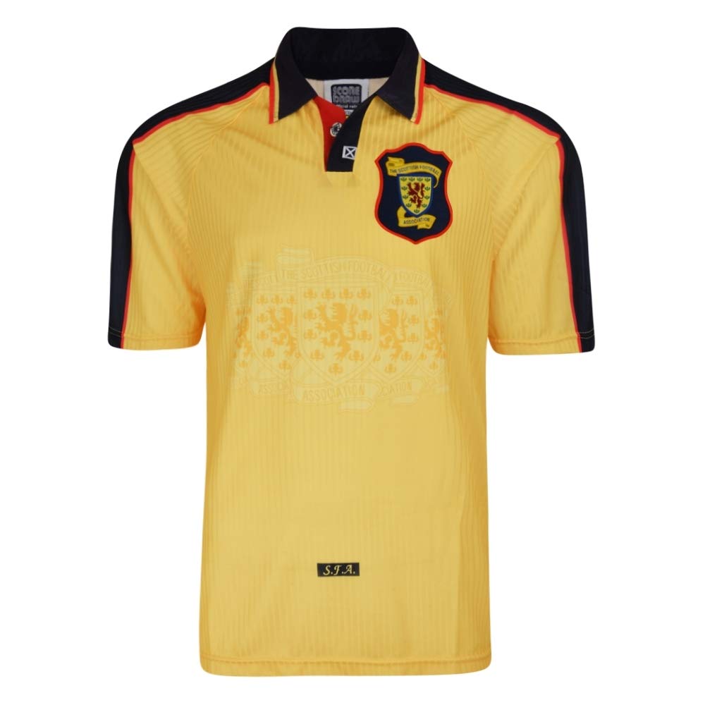 Score Draw Men's Yellow Scotland 1998 World Cup Finals Away Retro Shirt Small Polyester