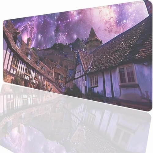 Image of Gaming Mouse Pad 700x400x3mm Large Gaming Mouse Mat with Stitched Edges, XXL Mousepad Non-Slip Base, Extended Large Size Mousemat, Keyboard Desk Pad Water Resist Surface Purple Starry Sky LMDT15872