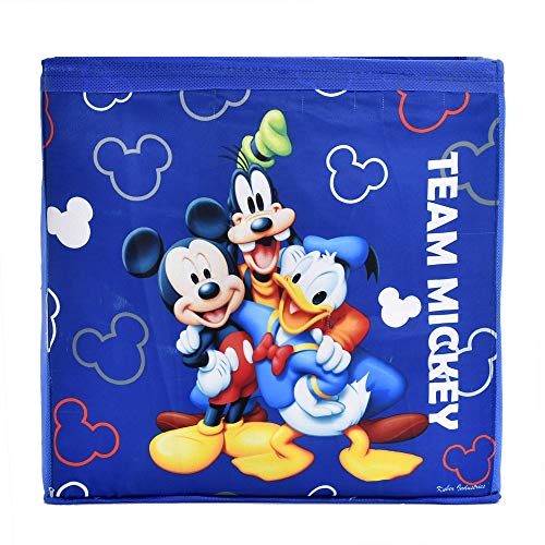 Image of Kuber Industries Disney Print Non Woven Fabric 4 Pieces Foldable Large Size Cloth Storage Box Toy, Books Wardrobe Organiser Cube with Handle (Royal Blue & Pink)