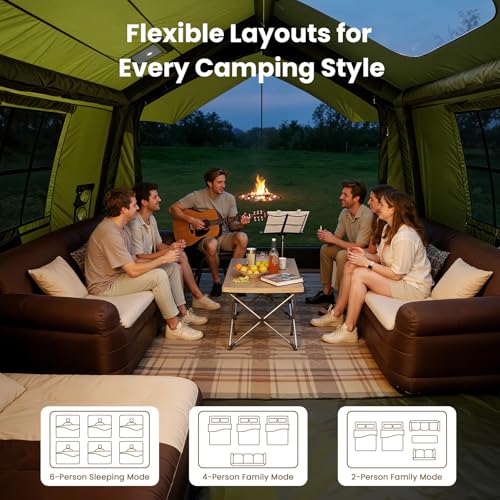 Image of ABORON Inflatable Camping Tent, 4 /6 /8 /10 /12 Person Easy Setup Blow Up Tent with Hand Pump, PU3000mm Waterproof 4 Season Glamping Tent for Outdoor Camping