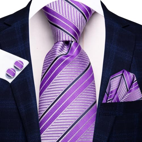 Image of Hi-Tie Men's Tie Sets Silk Paisley Striped Necktie Pocket Square Cuff-links Sets Wedding Business Holiday