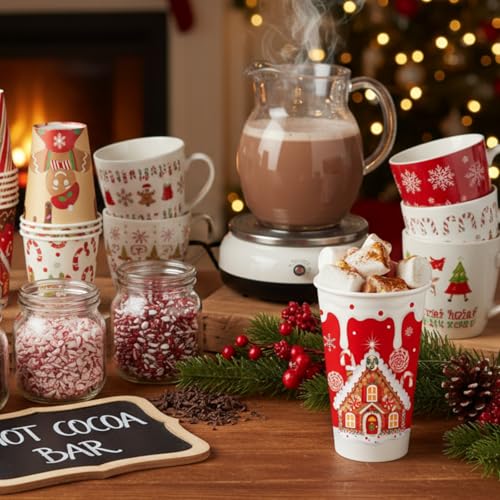 Gerrii 60 Pcs Christmas Paper Xmas Disposable coffee Cups 16oz for Drinking Tea Hot Cold Beverages, Santa Snowman Gingerbread Cups Christmas Decoration(Gingerbread Man) by Gerrii - Image 7