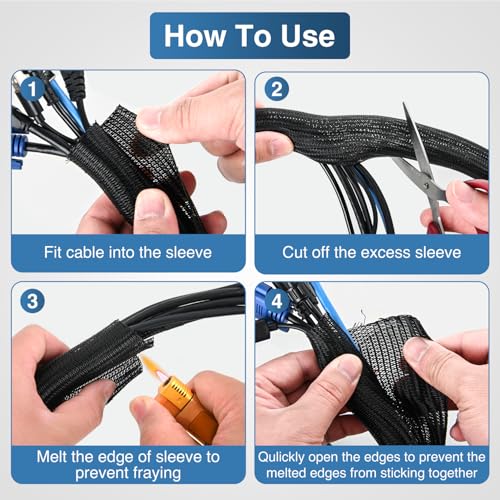 Image of Nilight Cable Sleeve, 10ft-1inch Cord Management Sleeves Black Wire Loom | Braided Sleeving, Split Self Wrapping Wire Loom for Computer Electrical Automotive Harness Protector Organizer, Black